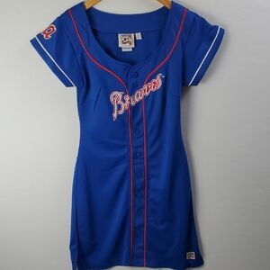 MLB Atlanta Braves Cooperstown Collection Carl Bank Button Up Jersey Dress Sz S